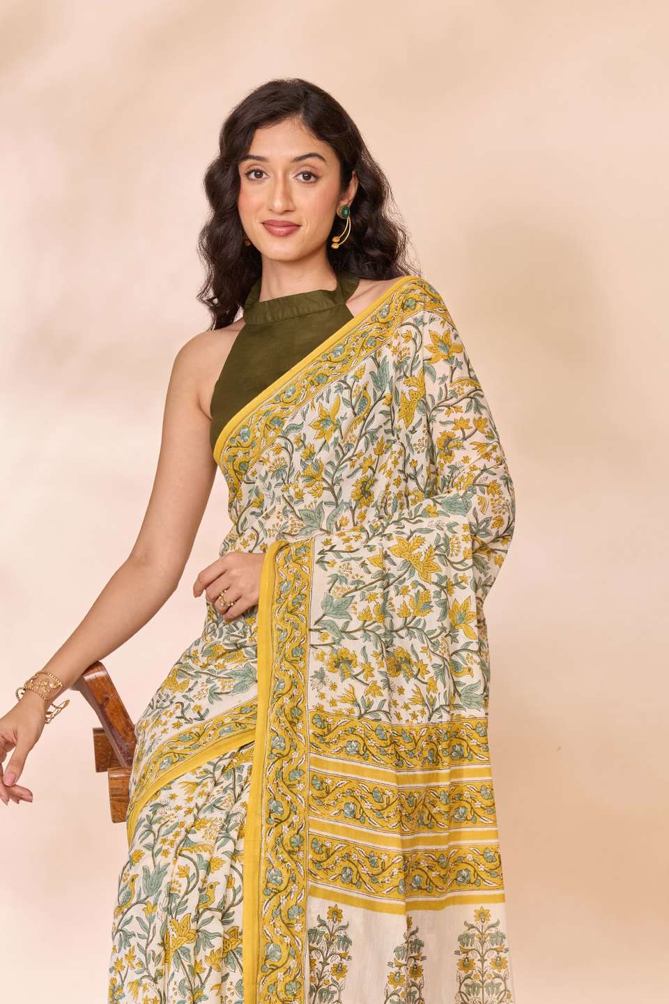 Off White Rajasthan Pure Cotton Printed Sanganeri Saree