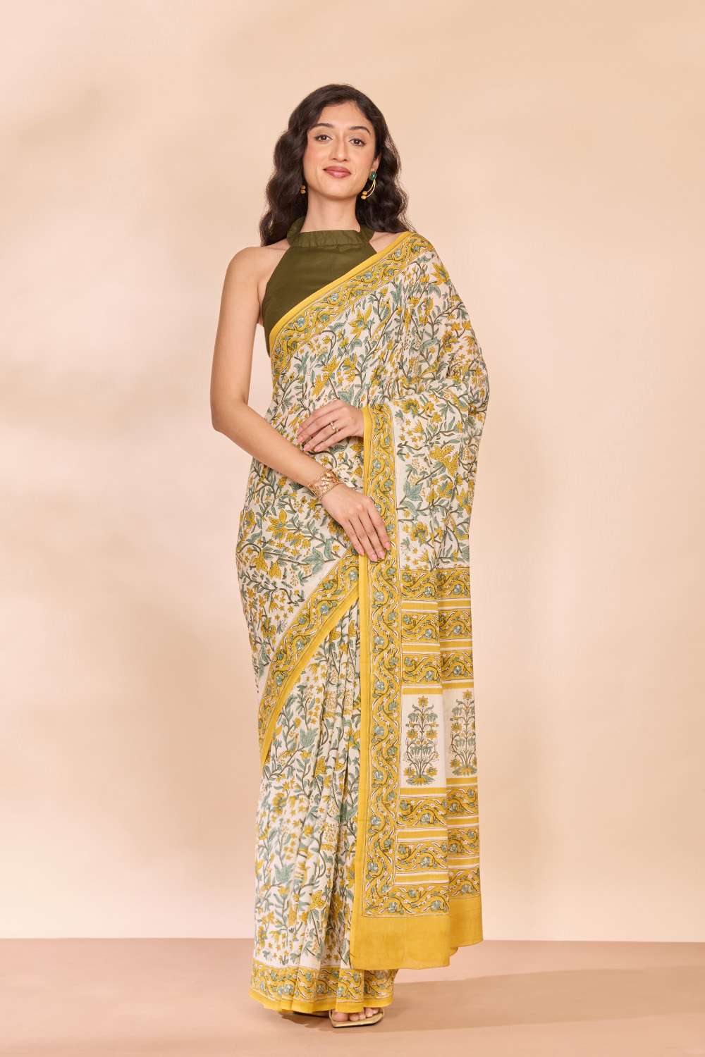 Off White Rajasthan Pure Cotton Printed Sanganeri Saree image number null