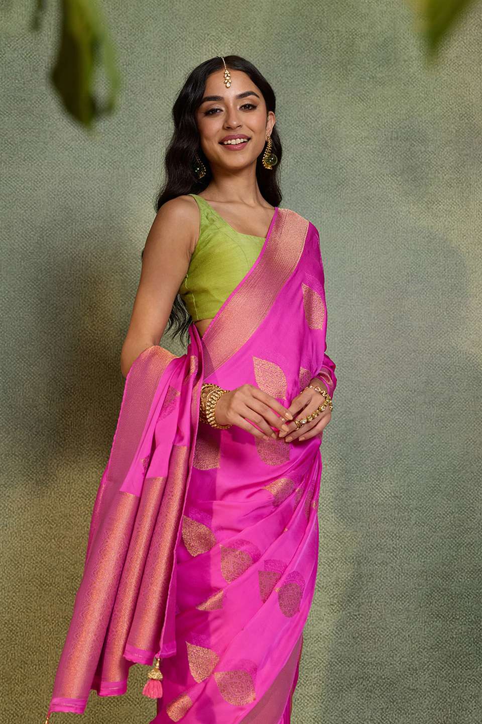 Pink Woven Pure Viscose Saree
