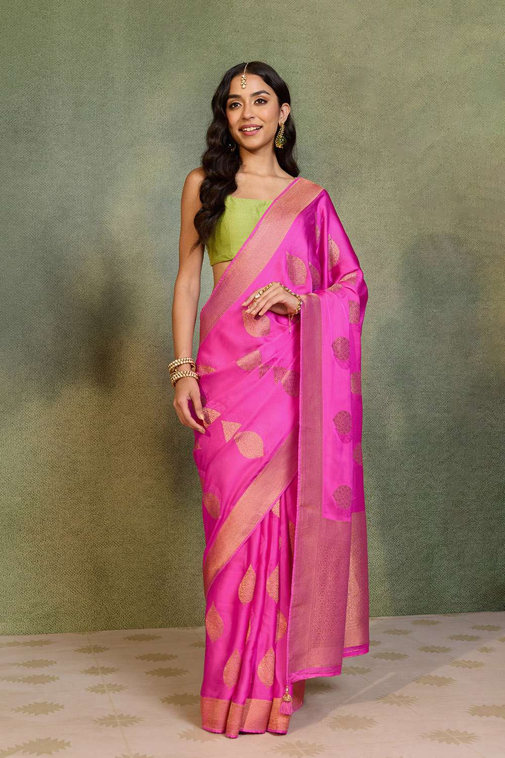 Pink Woven Pure Viscose Saree image number null