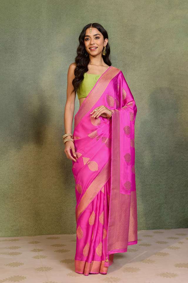Pink Woven Pure Viscose Saree thumbnail image number null