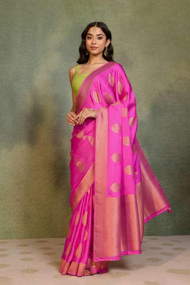Pink Woven Pure Viscose Saree thumbnail image number null