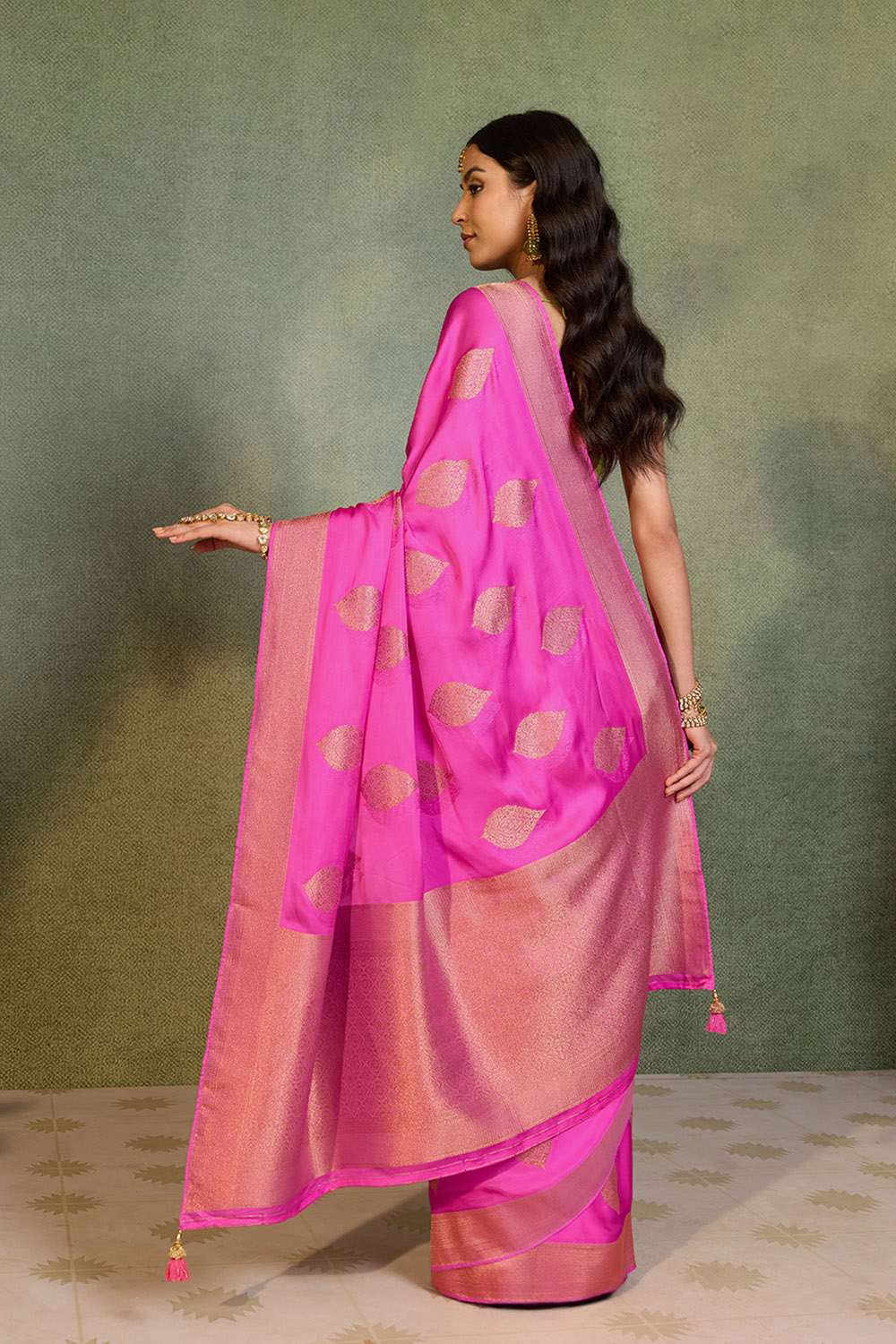 Pink Woven Pure Viscose Saree image number null