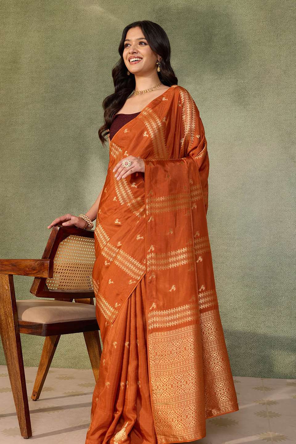 Orange Woven Pure Viscose Saree