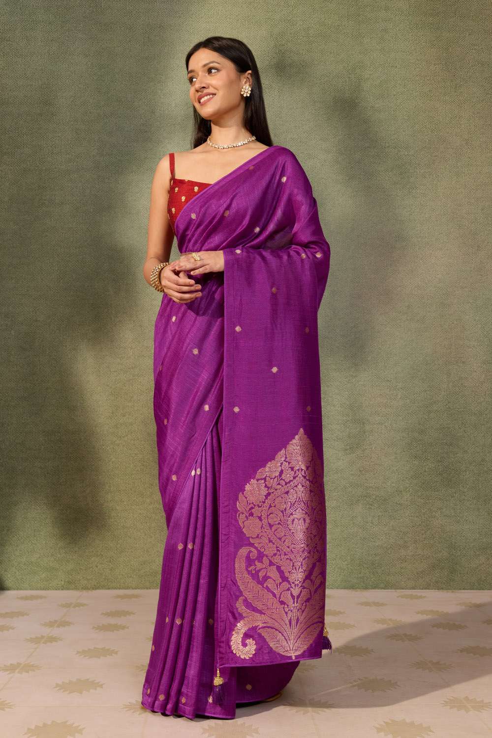 Violet Woven Pure Viscose Saree image number null