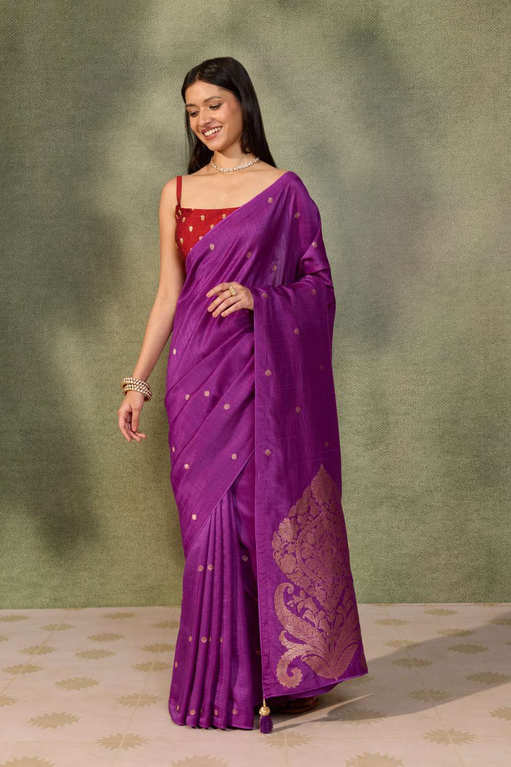 Violet Woven Pure Viscose Saree image number null