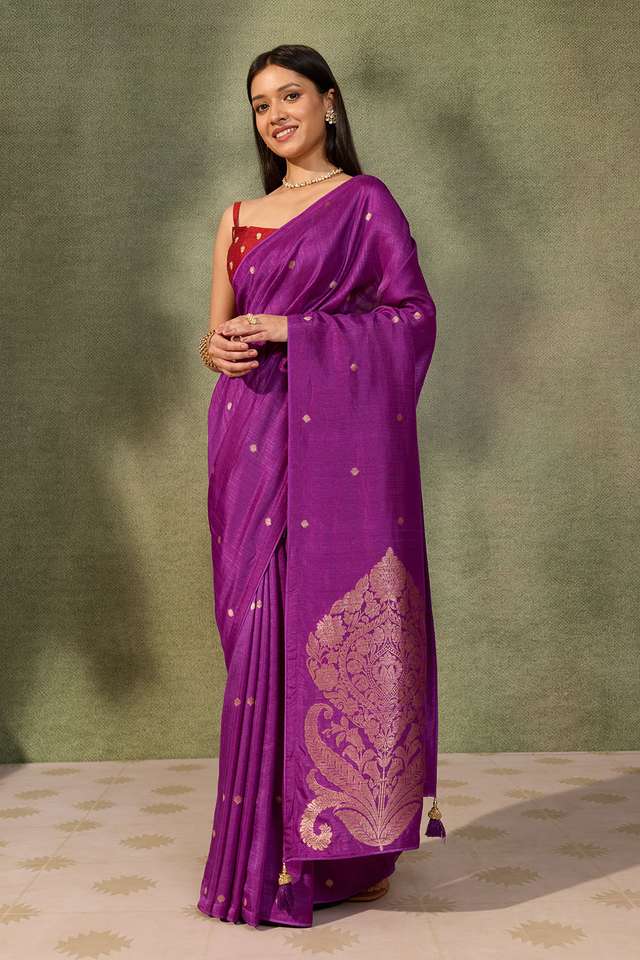 Violet Woven Pure Viscose Saree thumbnail image number null