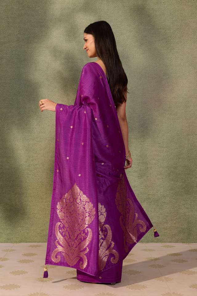 Violet Woven Pure Viscose Saree thumbnail image number null