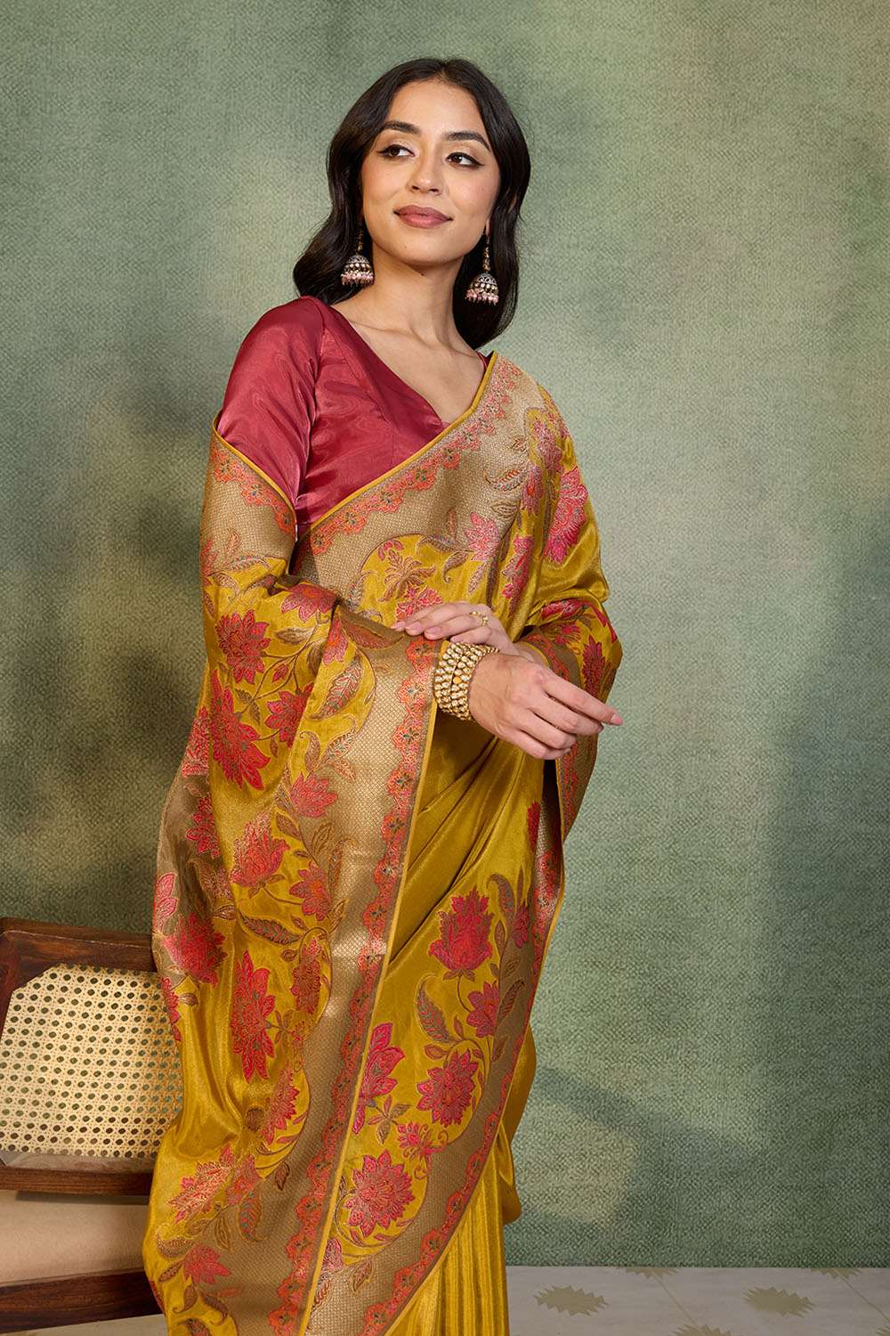 Yellow Woven Viscose Tissue Saree image number null