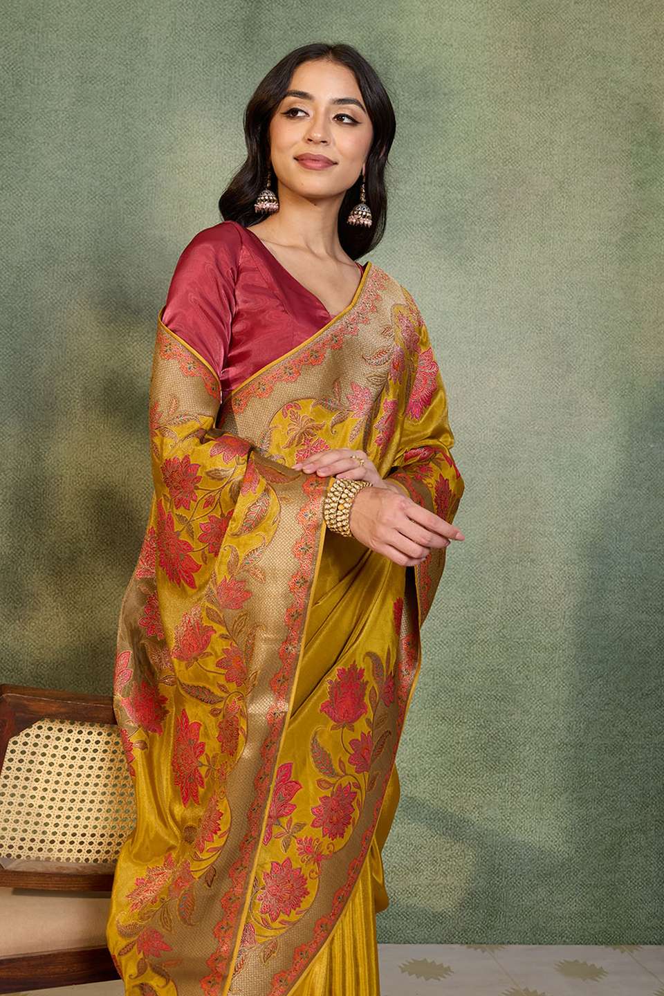Yellow Woven Viscose Tissue Saree