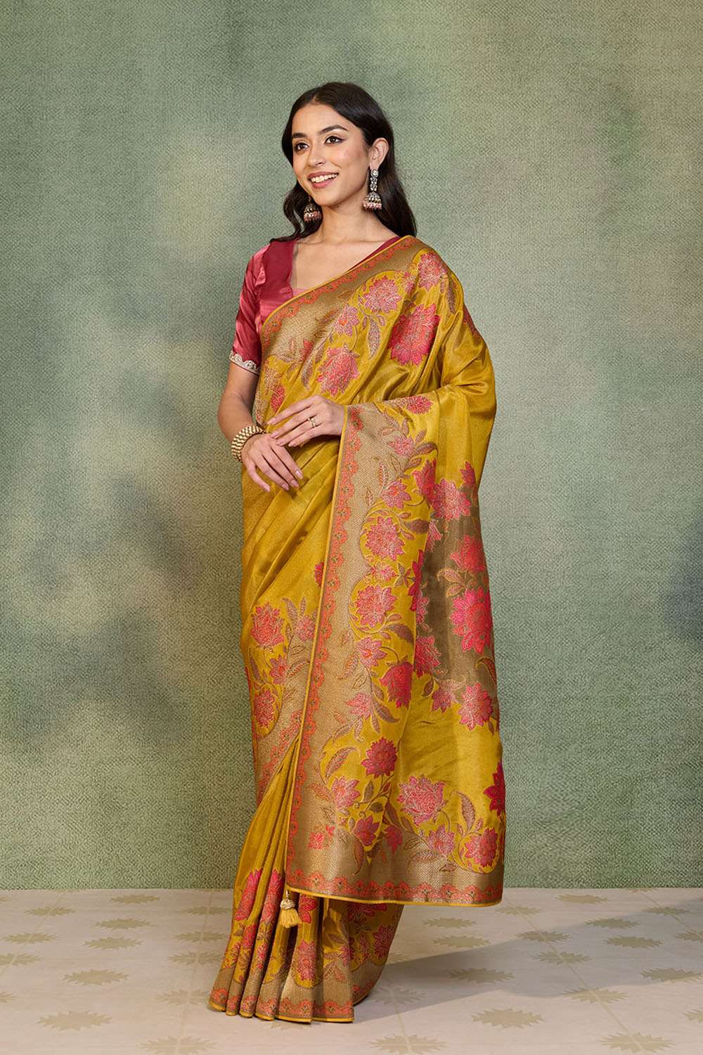 Yellow Woven Viscose Tissue Saree image number null