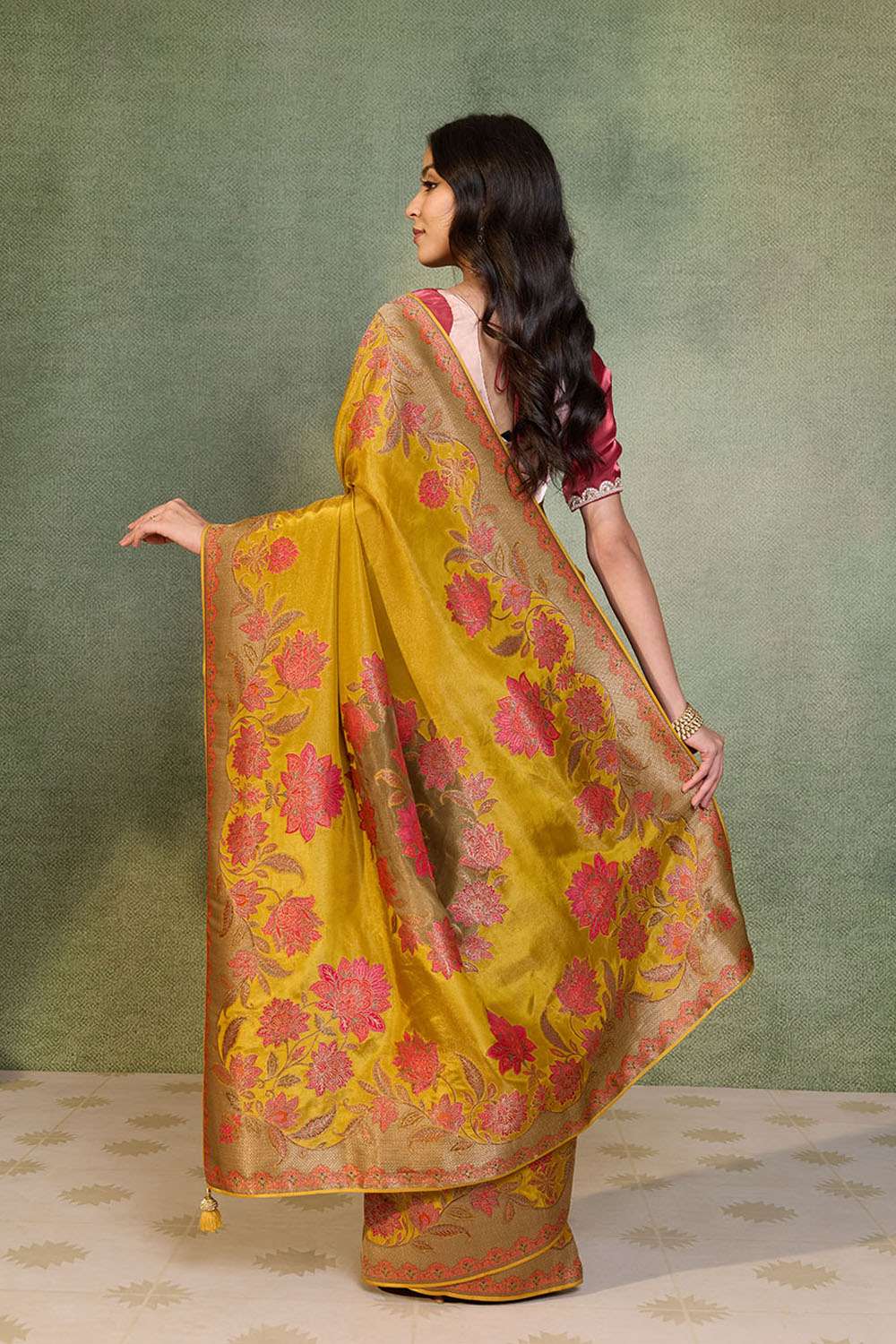 Yellow Woven Viscose Tissue Saree image number null