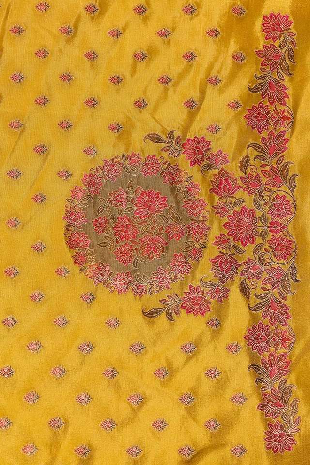 Yellow Woven Viscose Tissue Saree thumbnail image number null