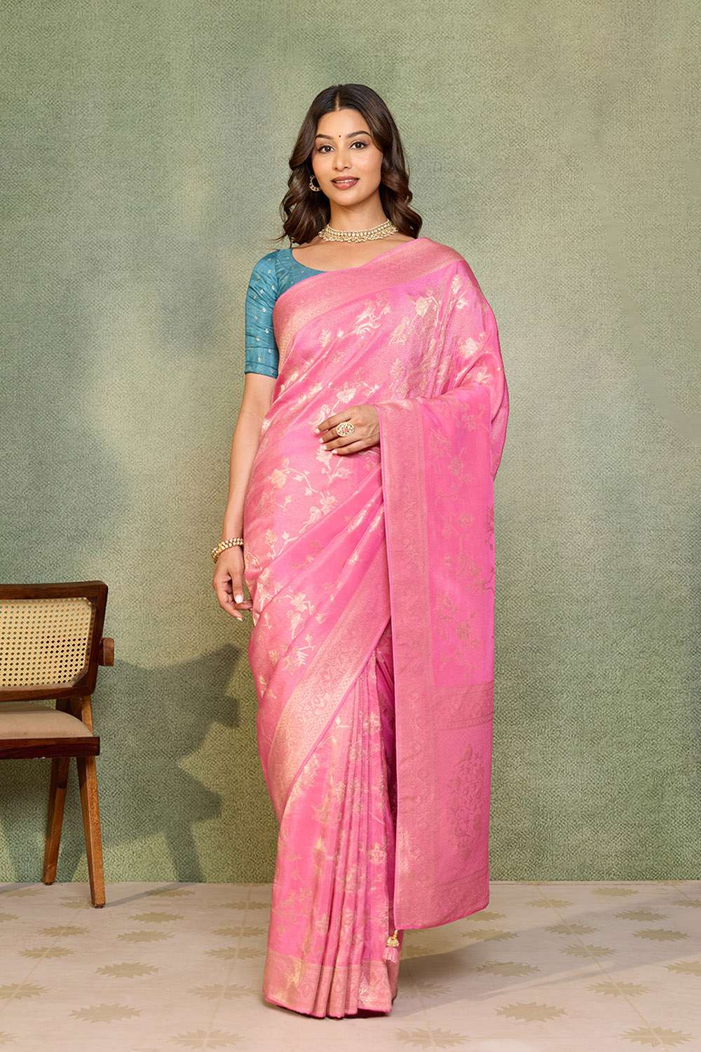 Pink Woven Viscose Tissue Saree image number null