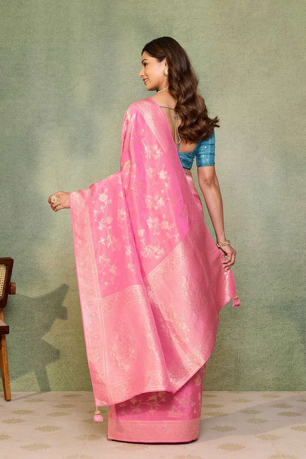 Pink Woven Viscose Tissue Saree image number null