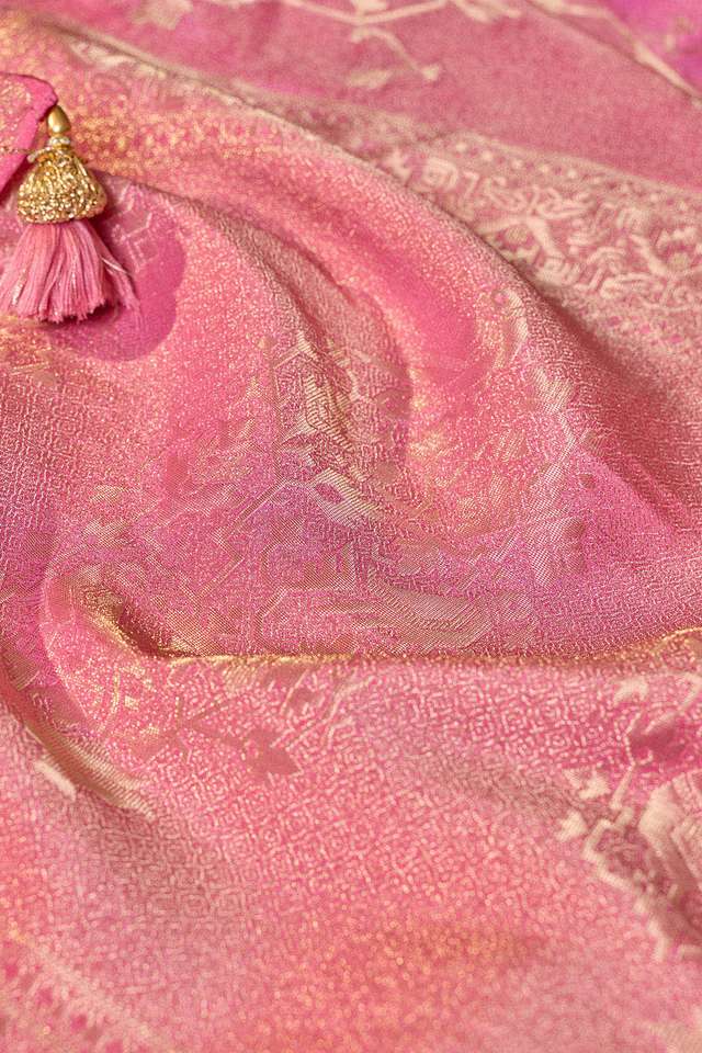 Pink Woven Viscose Tissue Saree thumbnail image number null