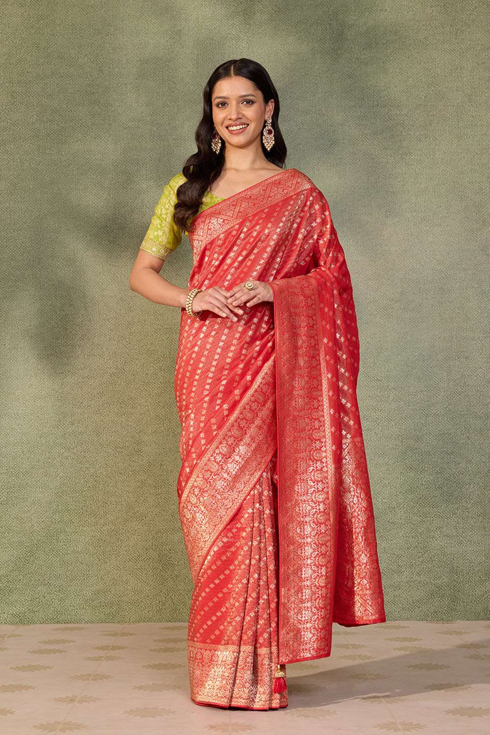 Red Woven Viscose Tissue Saree image number null