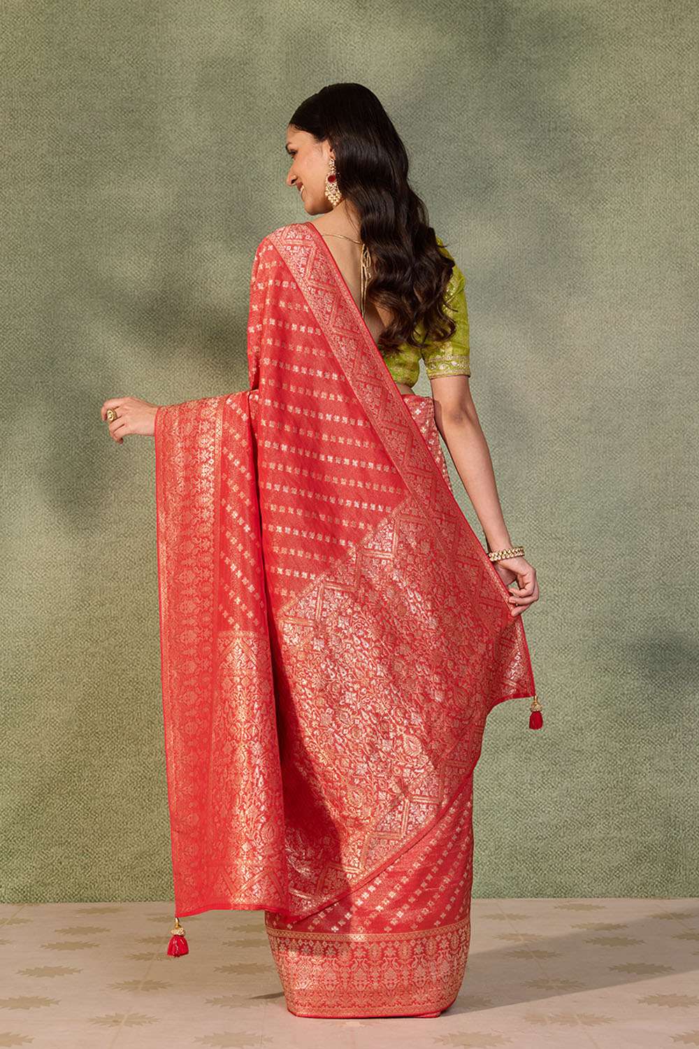 Red Woven Viscose Tissue Saree image number null