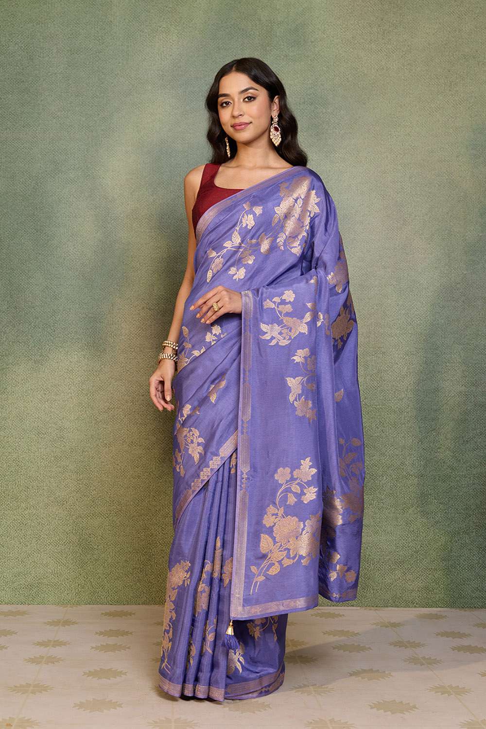 Violet Woven Pure Viscose Saree image number null