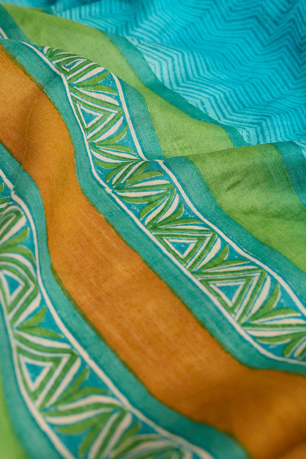 Blue Block Printed Silk Muga Saree image number null