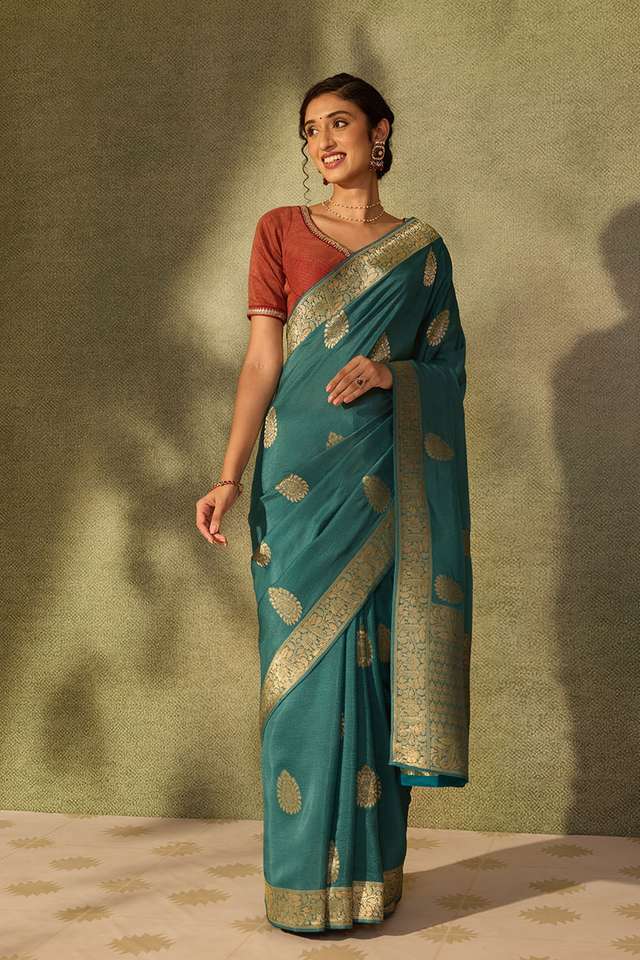 Blue Pure Viscose Woven Saree thumbnail image number null