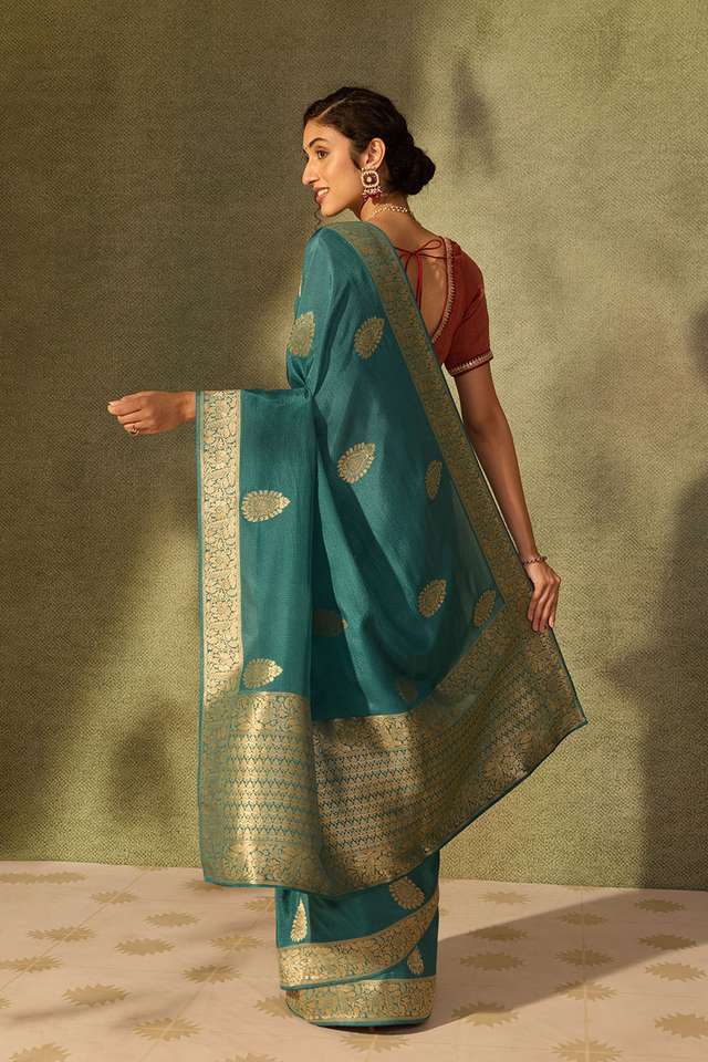 Blue Pure Viscose Woven Saree thumbnail image number null