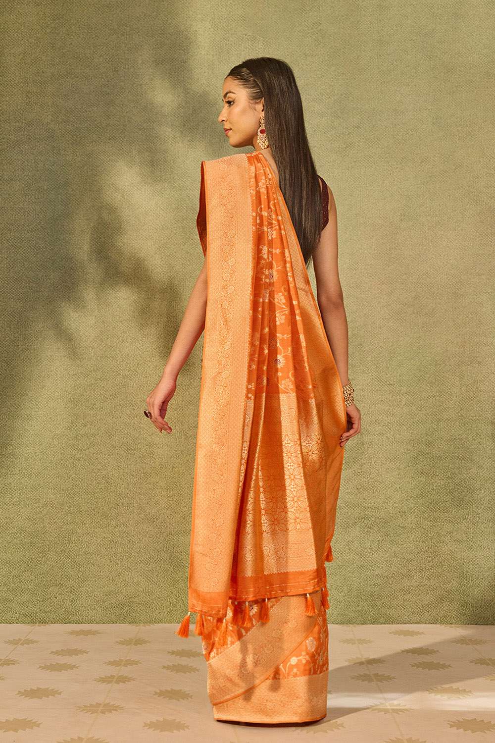 Orange Woven Pure Viscose Saree image number null