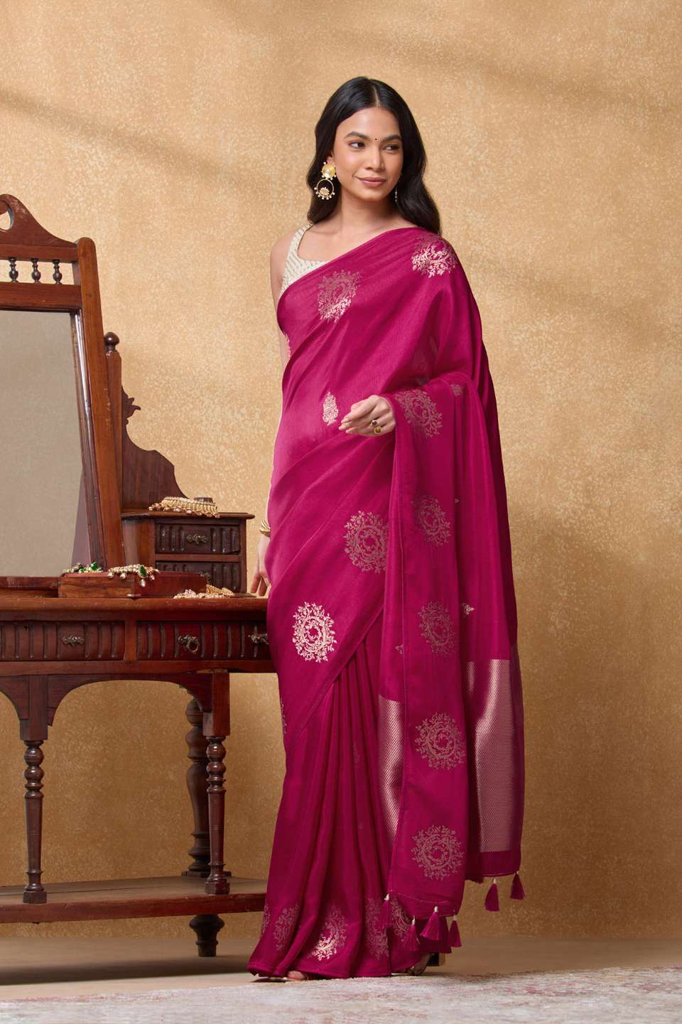 Pink Woven Pure Viscose Saree