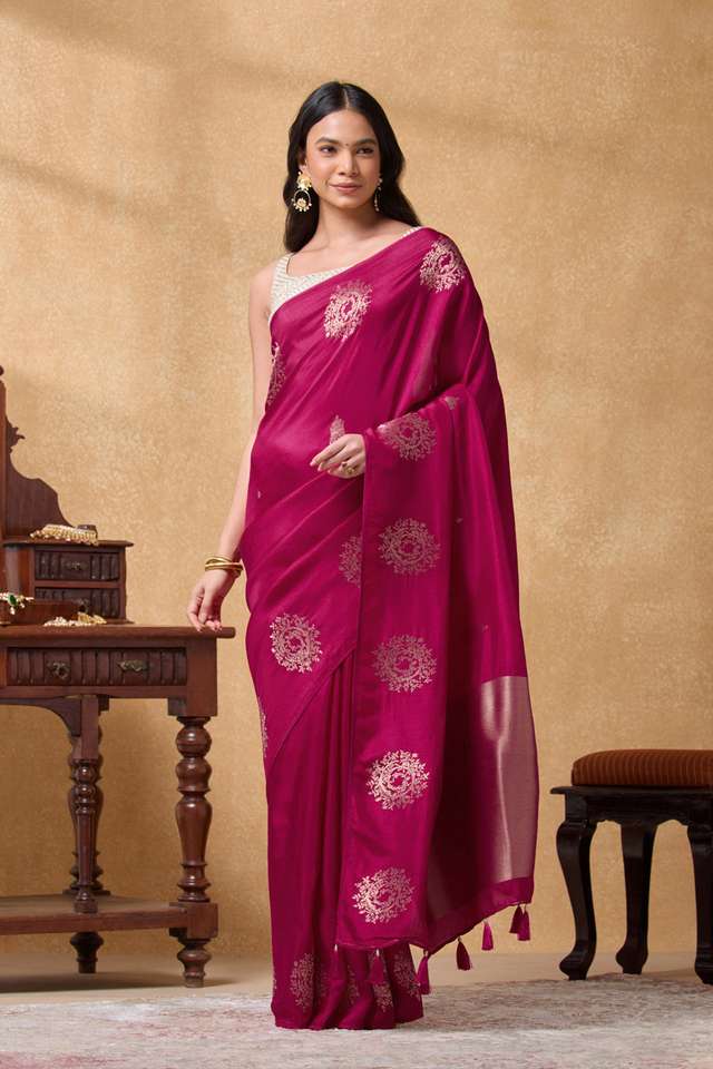 Pink Woven Pure Viscose Saree thumbnail image number null