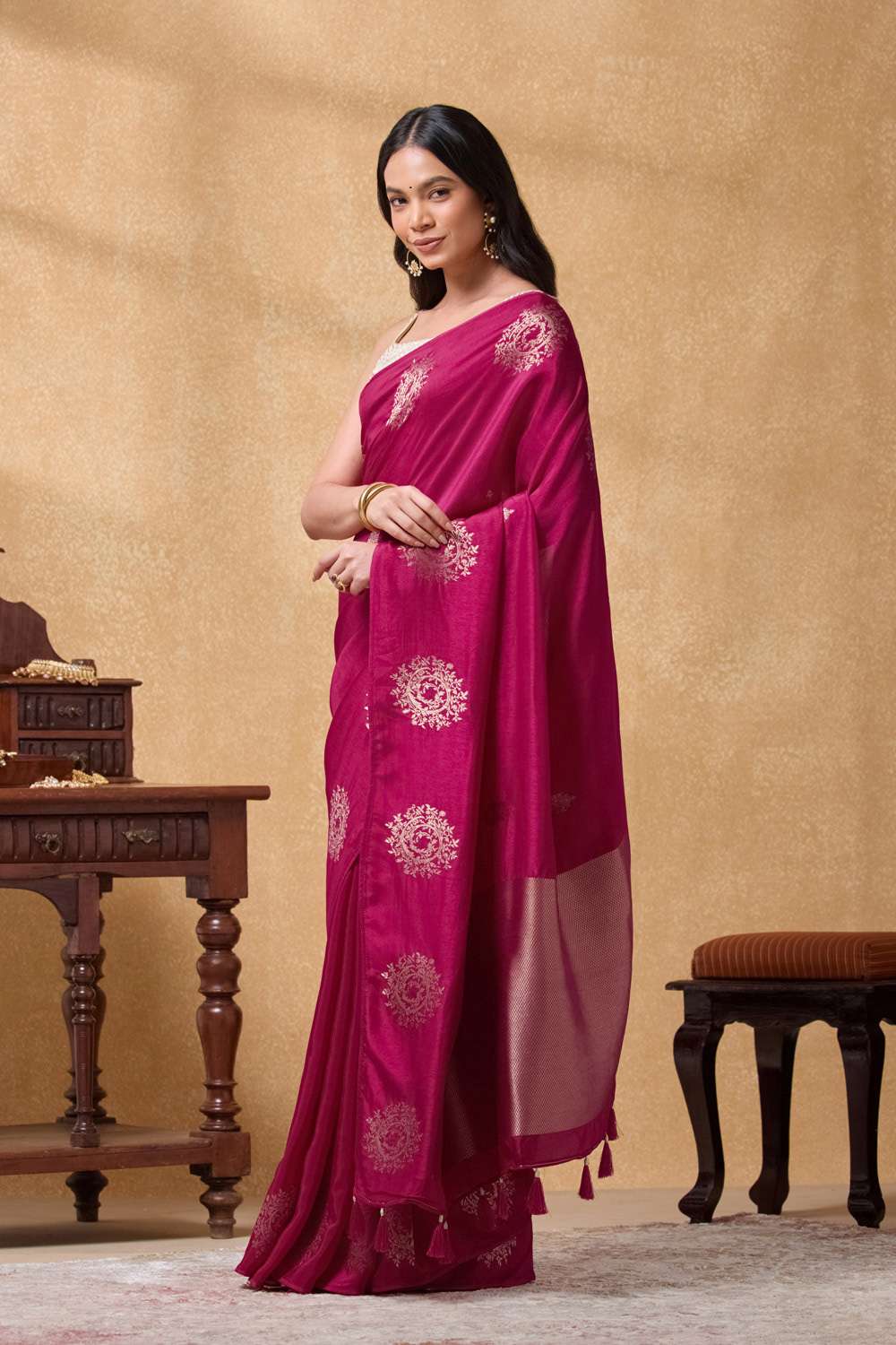 Pink Woven Pure Viscose Saree image number null