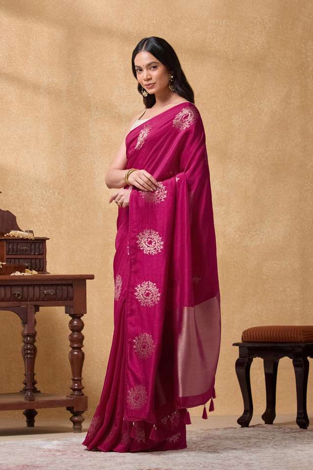 Pink Woven Pure Viscose Saree thumbnail image number null