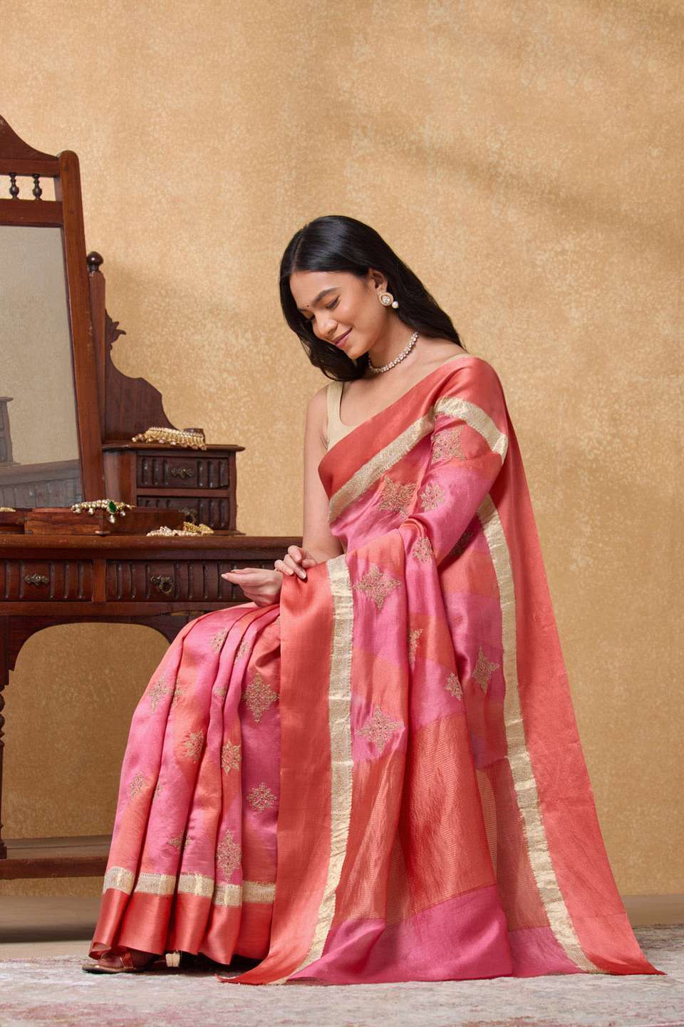 Pink Pure Silk Embroidered Saree