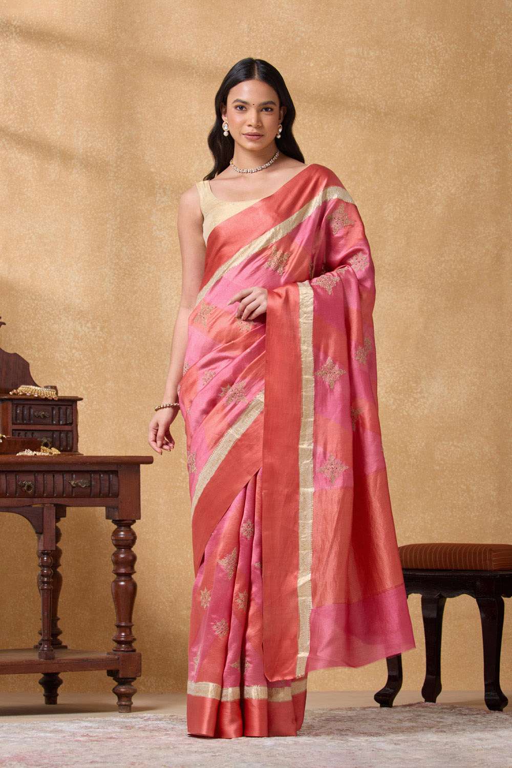 Pink Pure Silk Embroidered Saree image number null