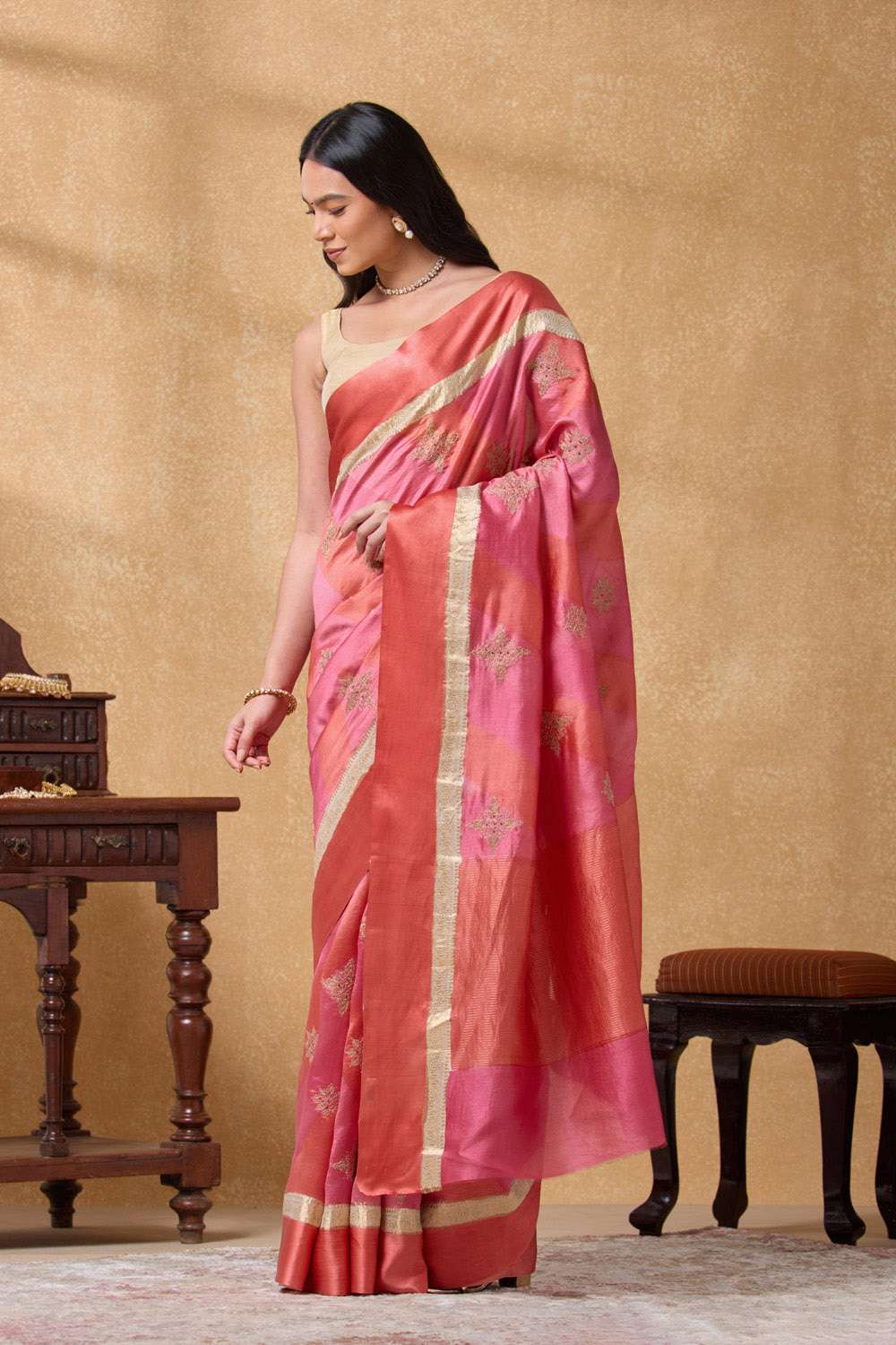 Pink Pure Silk Embroidered Saree image number null