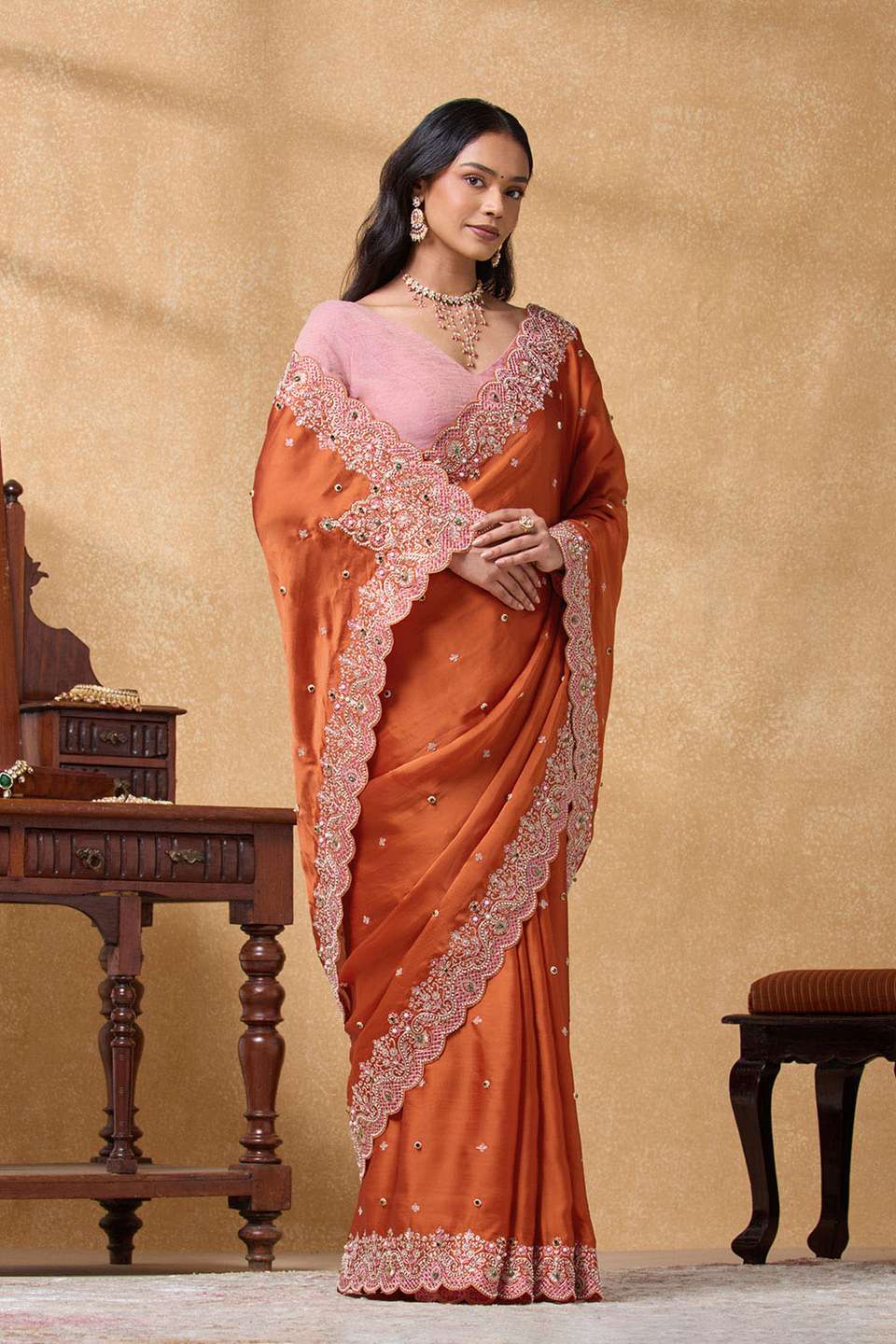 Orange Pure Viscose Embroidered Saree