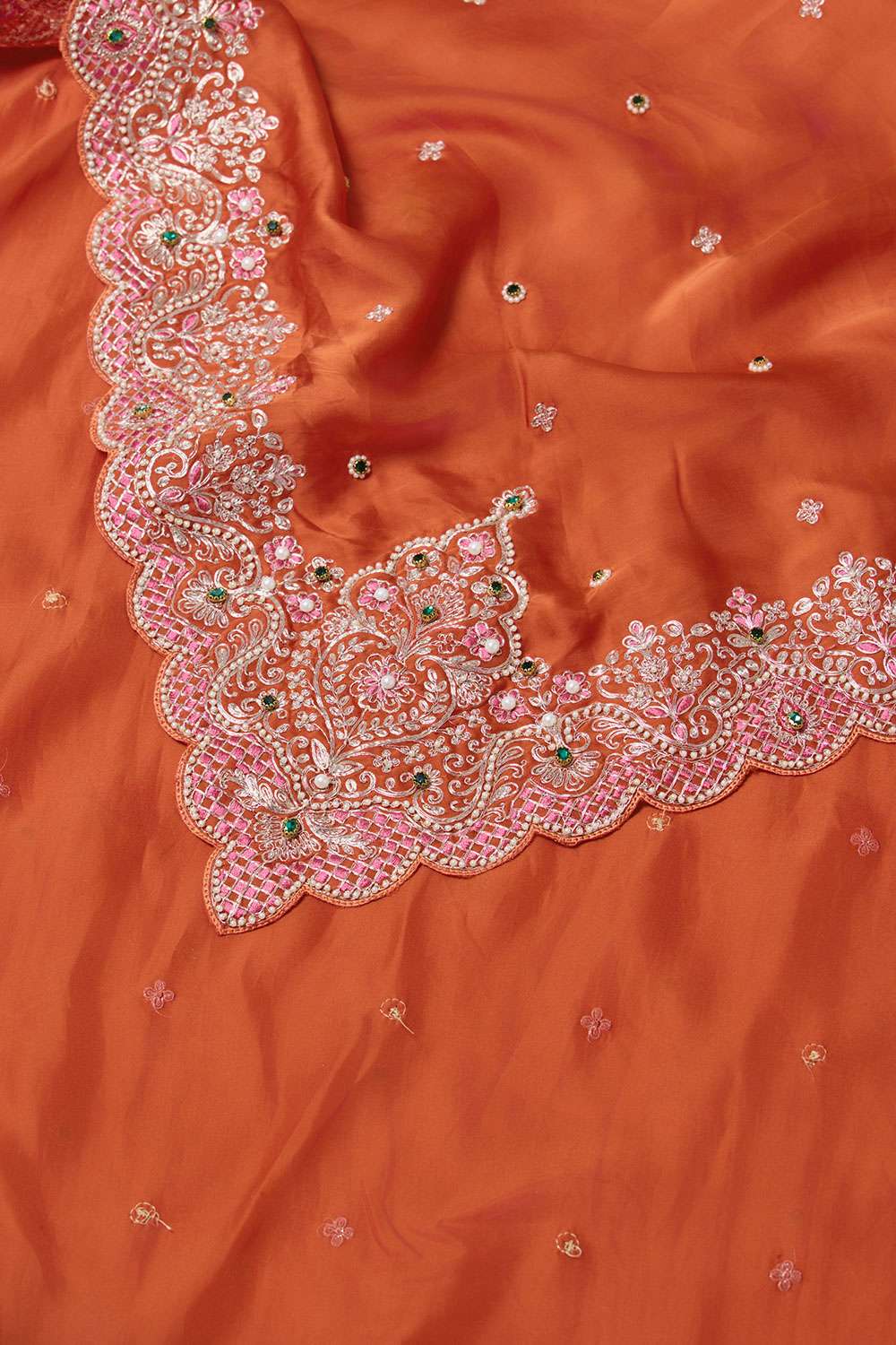 Orange Pure Viscose Embroidered Saree image number null