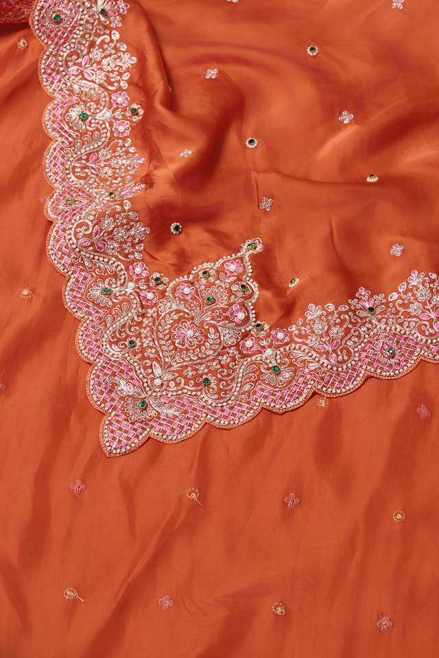 Orange Pure Viscose Embroidered Saree thumbnail image number null