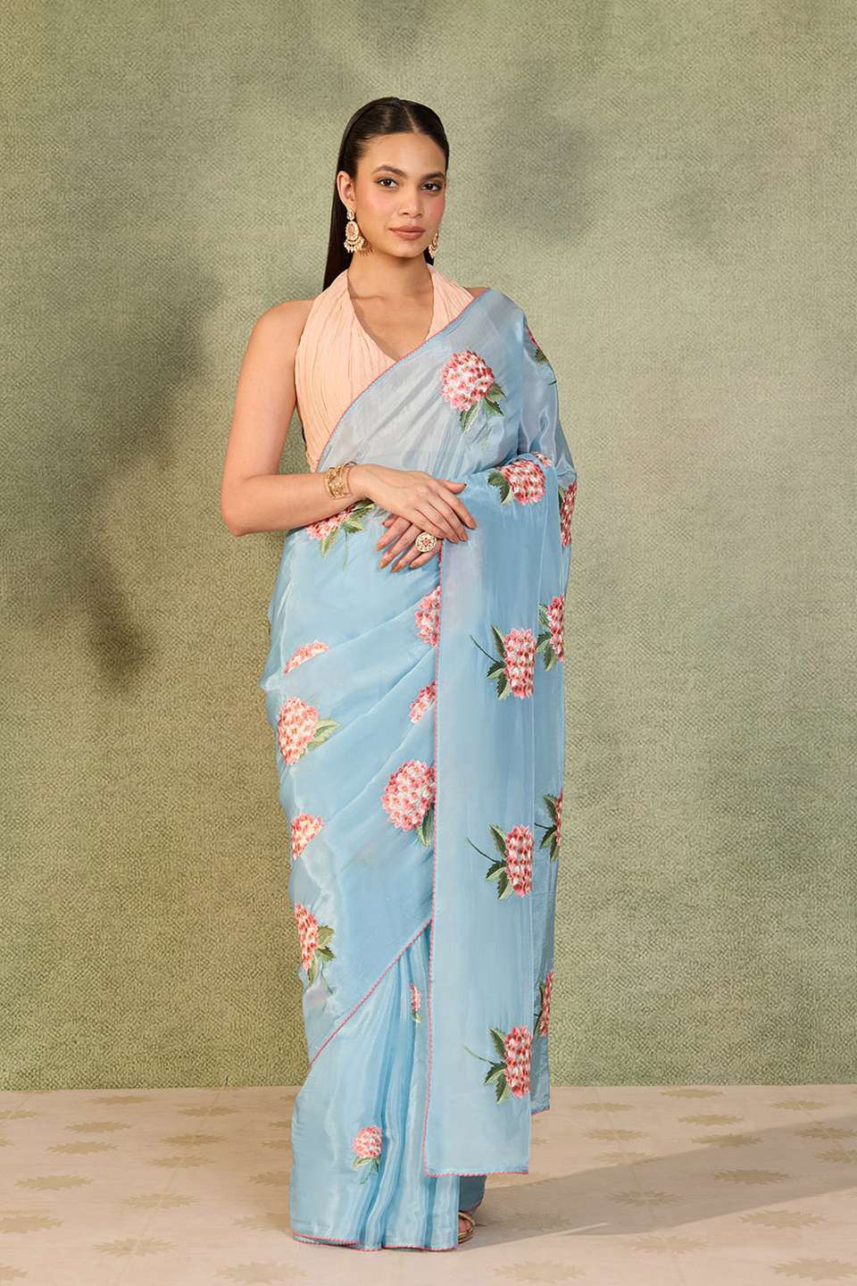 Blue Pure Viscose Embroidered Saree
