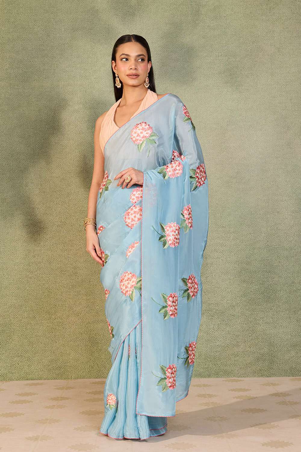 Blue Pure Viscose Embroidered Saree image number null