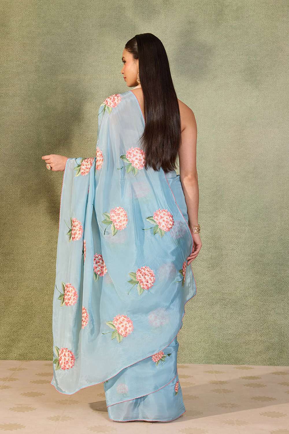 Blue Pure Viscose Embroidered Saree image number null