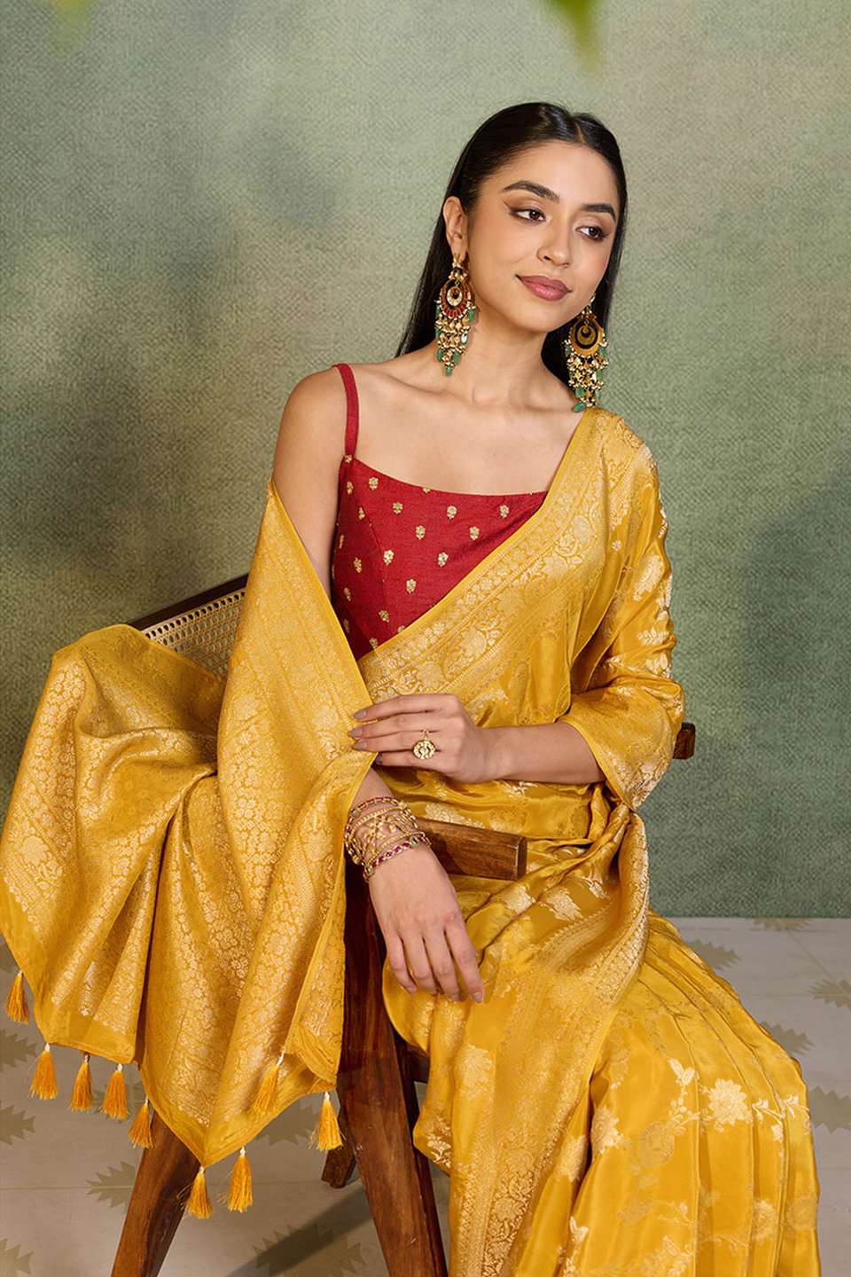 Yellow Woven Pure Viscose Saree