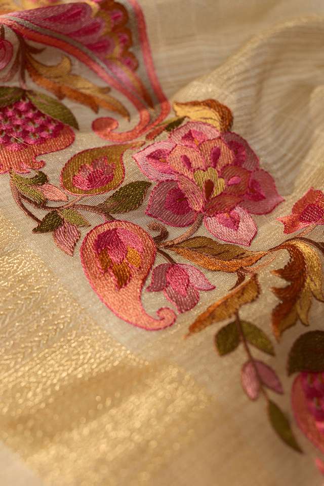 Grey Embroidered Viscose Tissue Saree thumbnail image number null