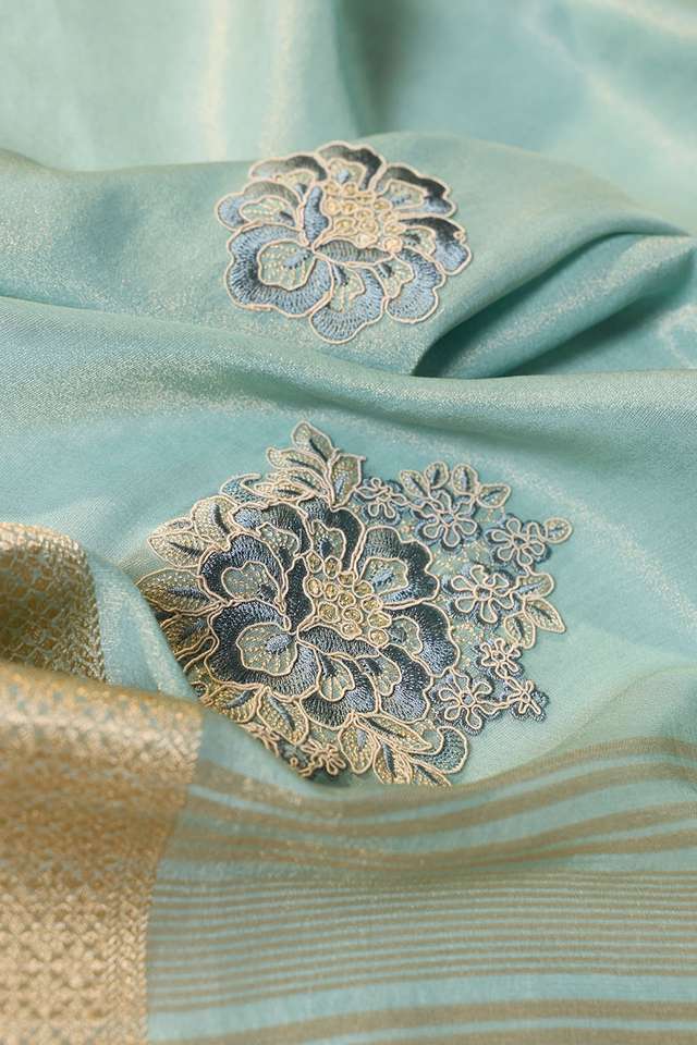 Light Blue   Viscose Tissue Embroidered Saree thumbnail image number null