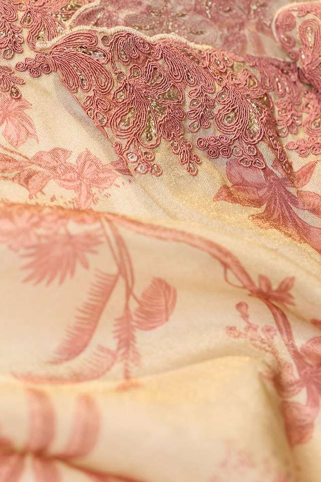 Beige Viscose Tissue Embroidered Saree thumbnail image number null