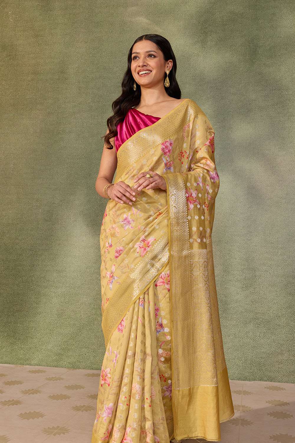 Light Yellow Printed Silk Viscose Saree image number null