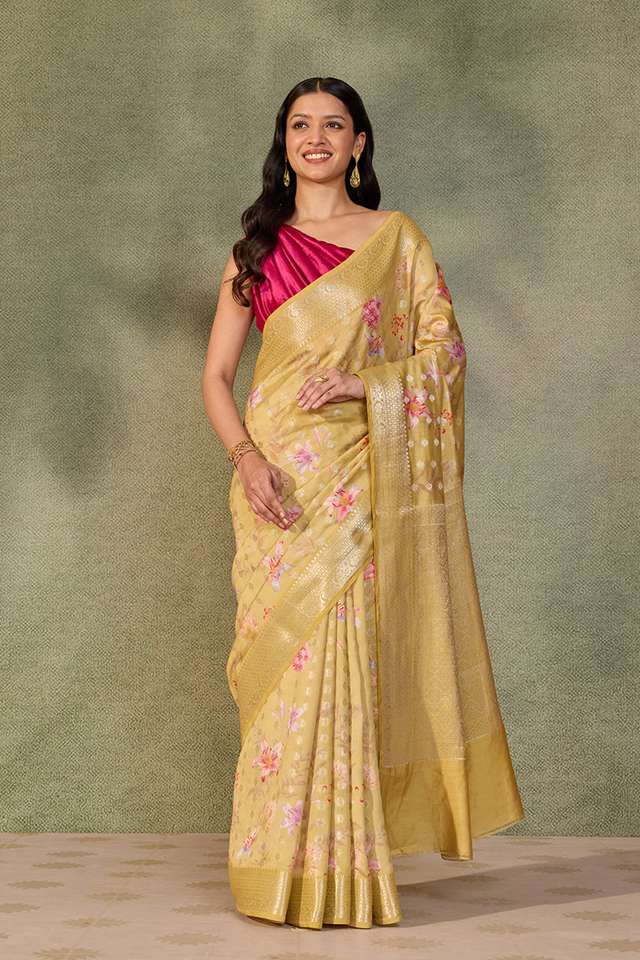 Light Yellow Printed Silk Viscose Saree thumbnail image number null