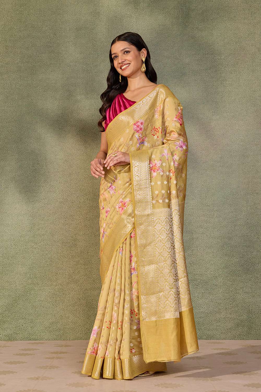 Light Yellow Printed Silk Viscose Saree image number null