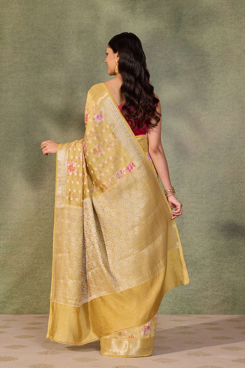 Light Yellow Printed Silk Viscose Saree image number null