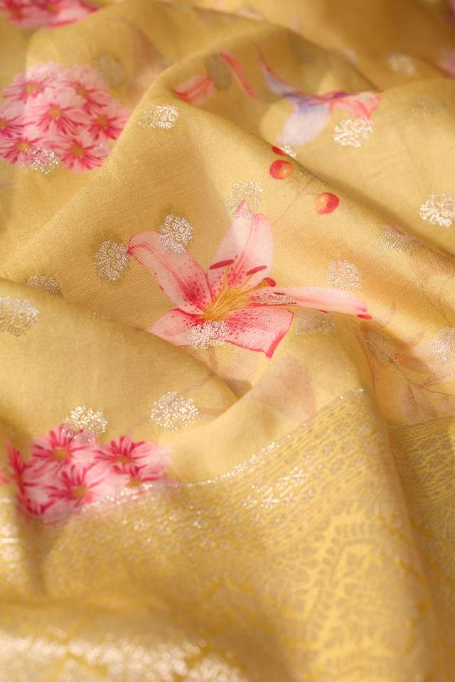 Light Yellow Printed Silk Viscose Saree thumbnail image number null