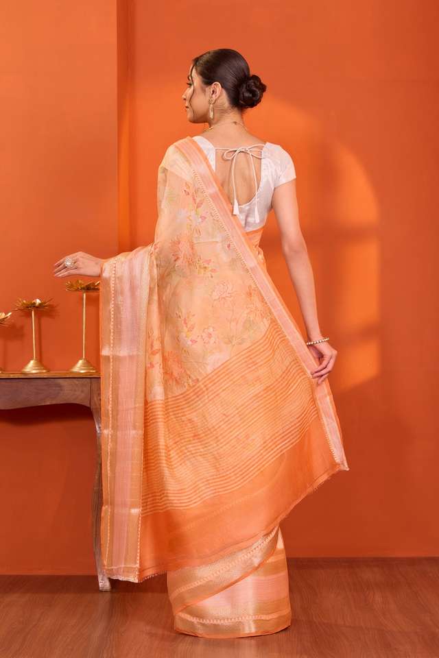 Orange  Printed Silk Viscose Saree thumbnail image number null